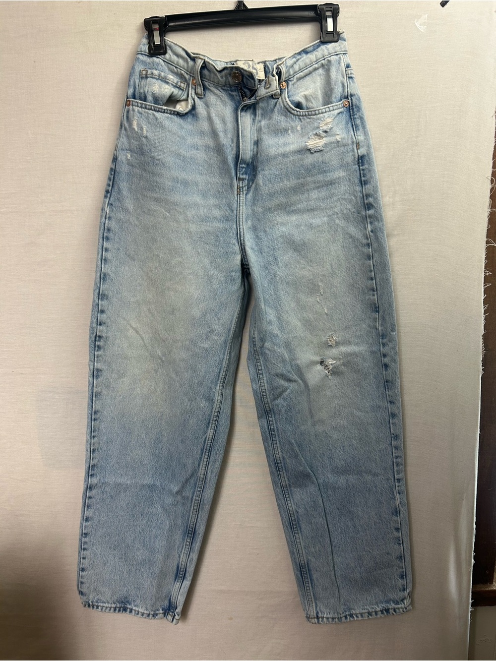 We The Free Baggy Distressed Straight Leg High Rise Blue Denim Jeans
